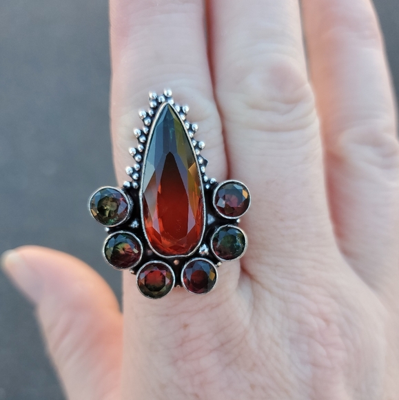New Bi-Color Tourmaline 925 Silver Statement Ring. - Picture 2 of 7